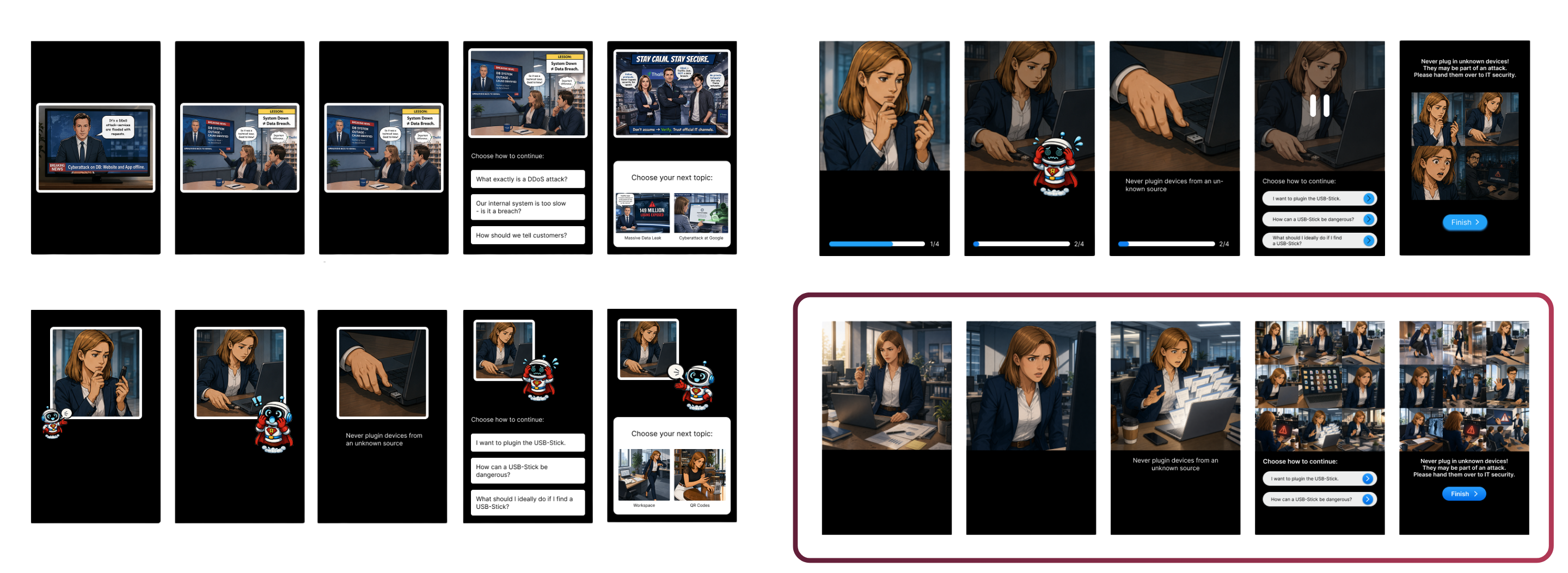 Four iterations of the public display interface, the last one highlighted